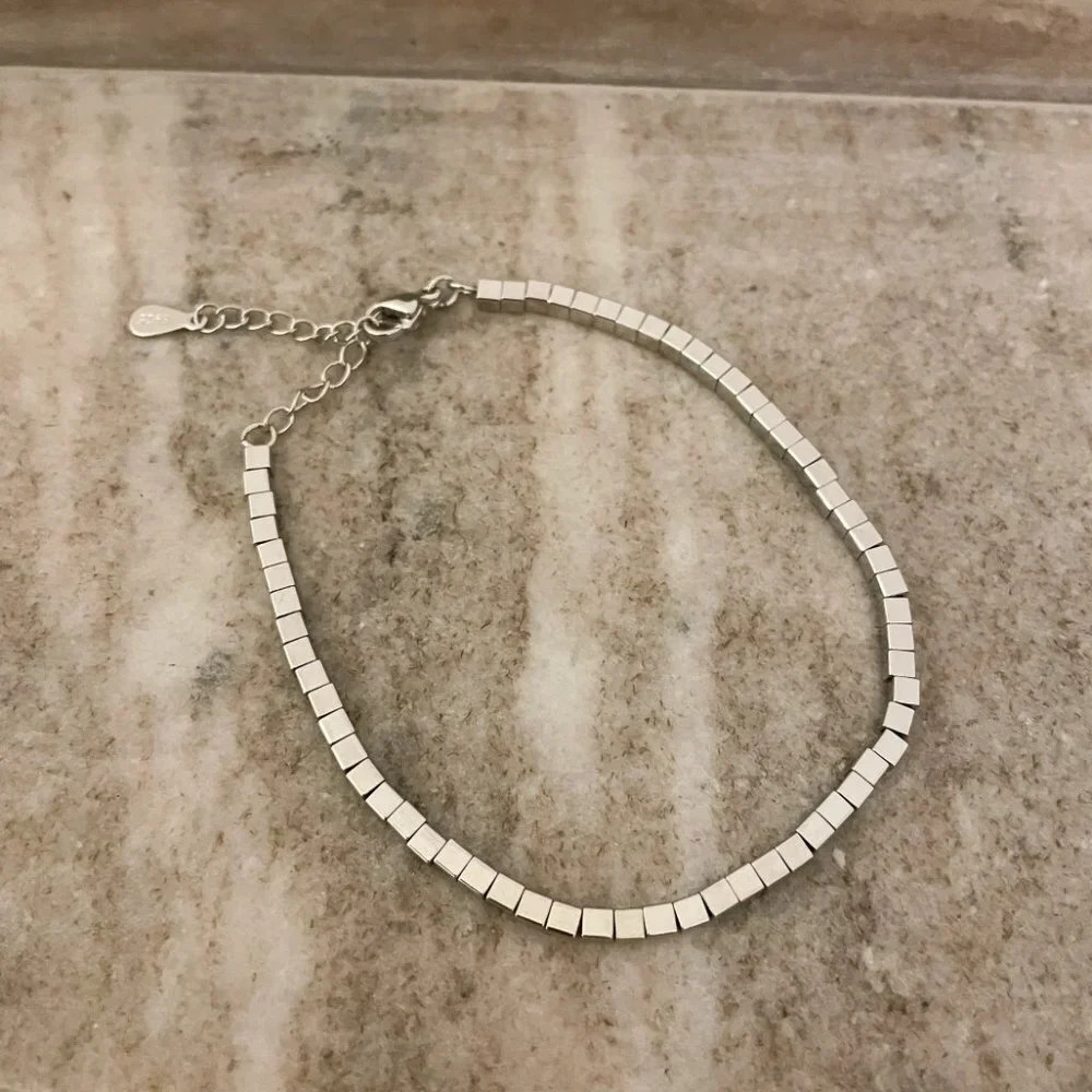 925 Sterling Silver Dainty Cube Bracelet Minimalist Tiny Block Bracelet